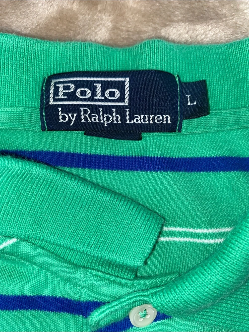 Polo by Ralph Lauren Aqua Green Striped Polo with Navy and White Accents